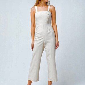 Sky and Sparrow Linen Cotton Button Wide Leg Jumpsuit in Tan Beige Size Small
